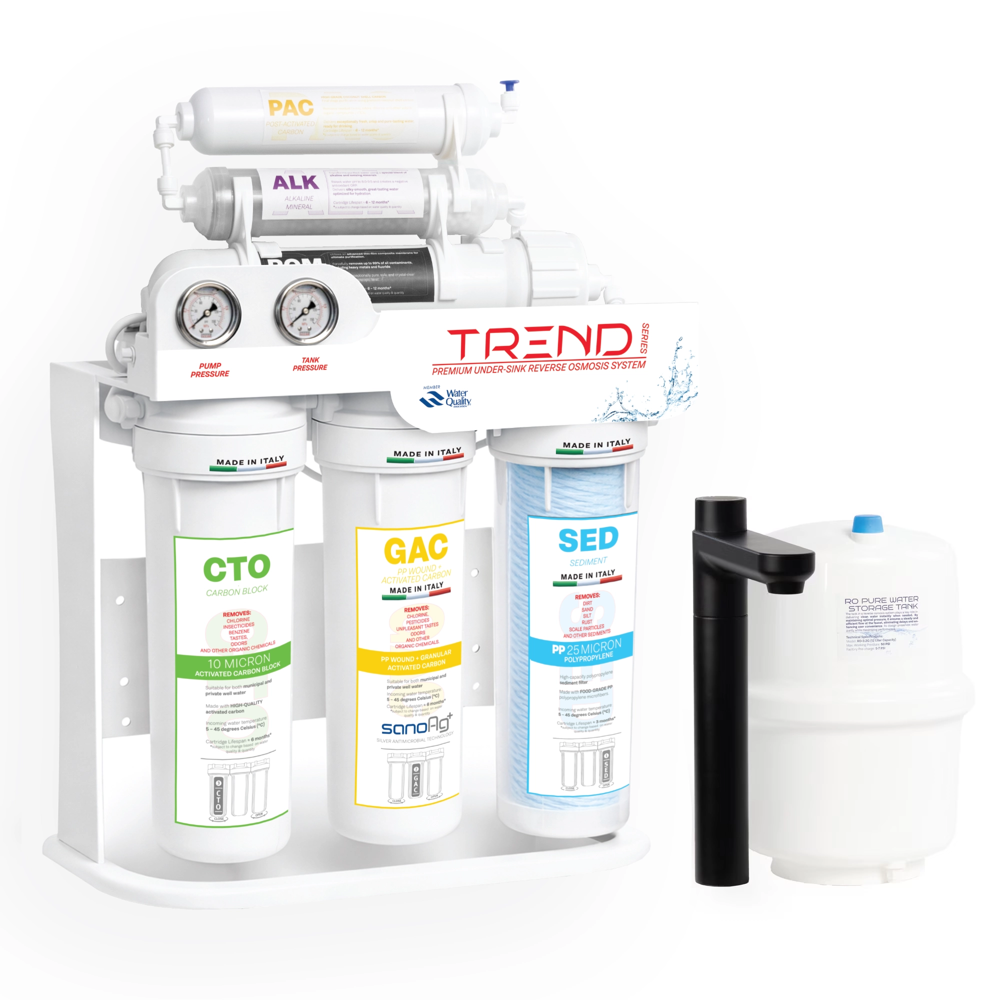 Sistem filtrare osmoză inversă premium, Spectrum Water TREND Series, cu pompă, 6 stadii, 75 GPD, TDS