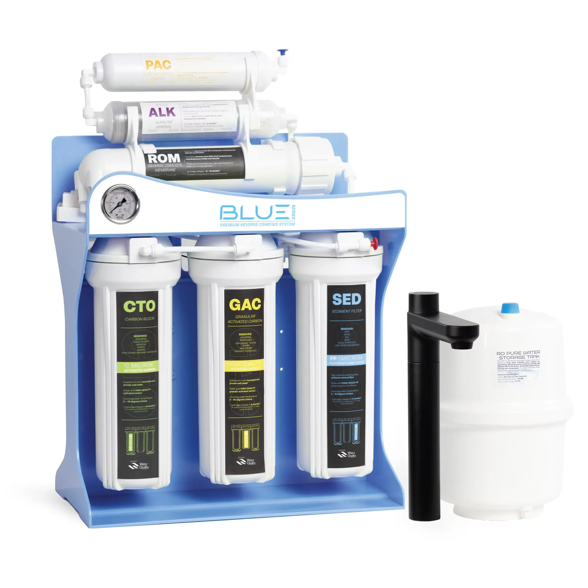 Sistem filtrare osmoză inversă premium, Spectrum Water BLUE Series, cu pompă, 6 stadii, 75 GPD, TDS