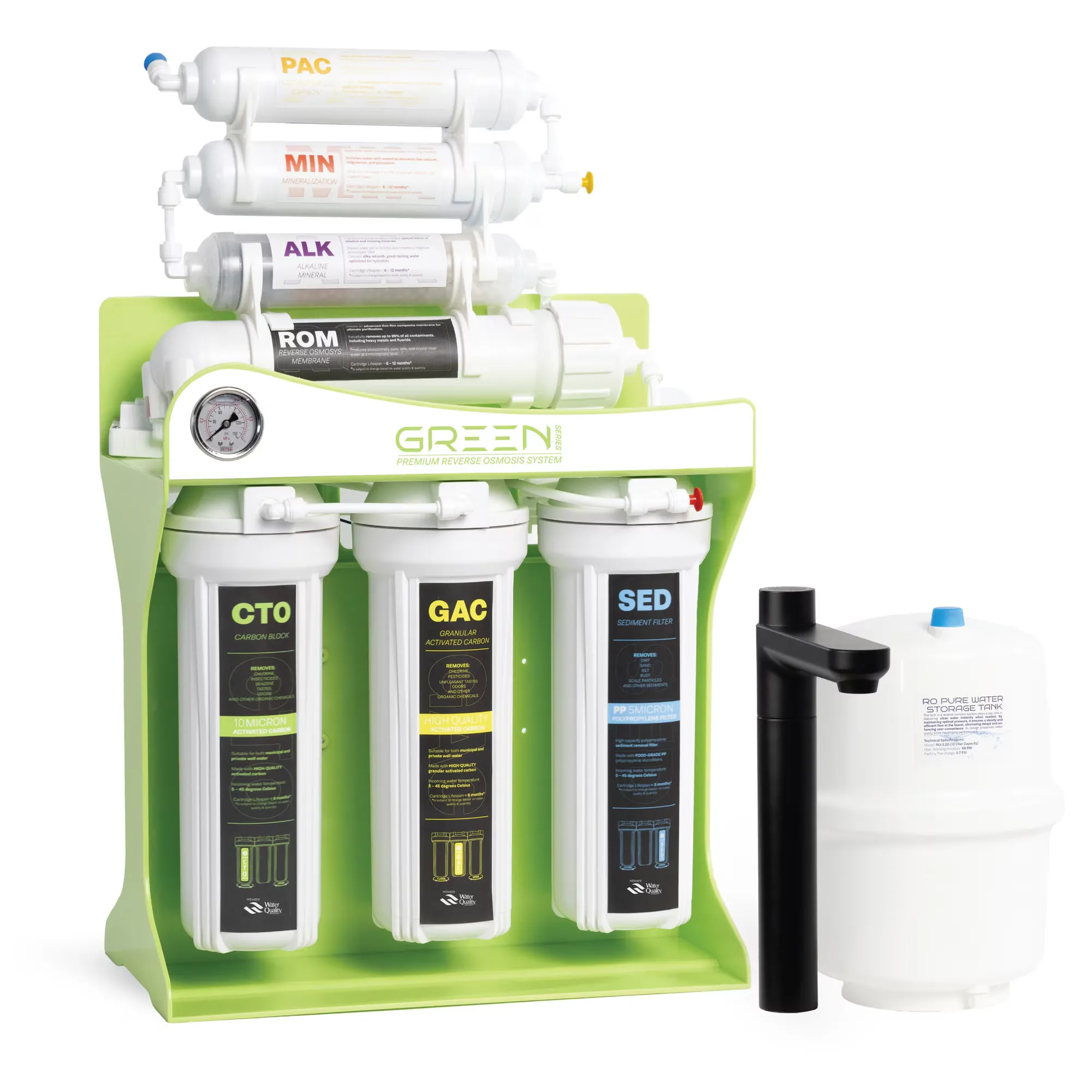 Sistem filtrare osmoză inversă premium, Spectrum Water GREEN Series, cu pompă, 7 stadii, 100 GPD, TDS